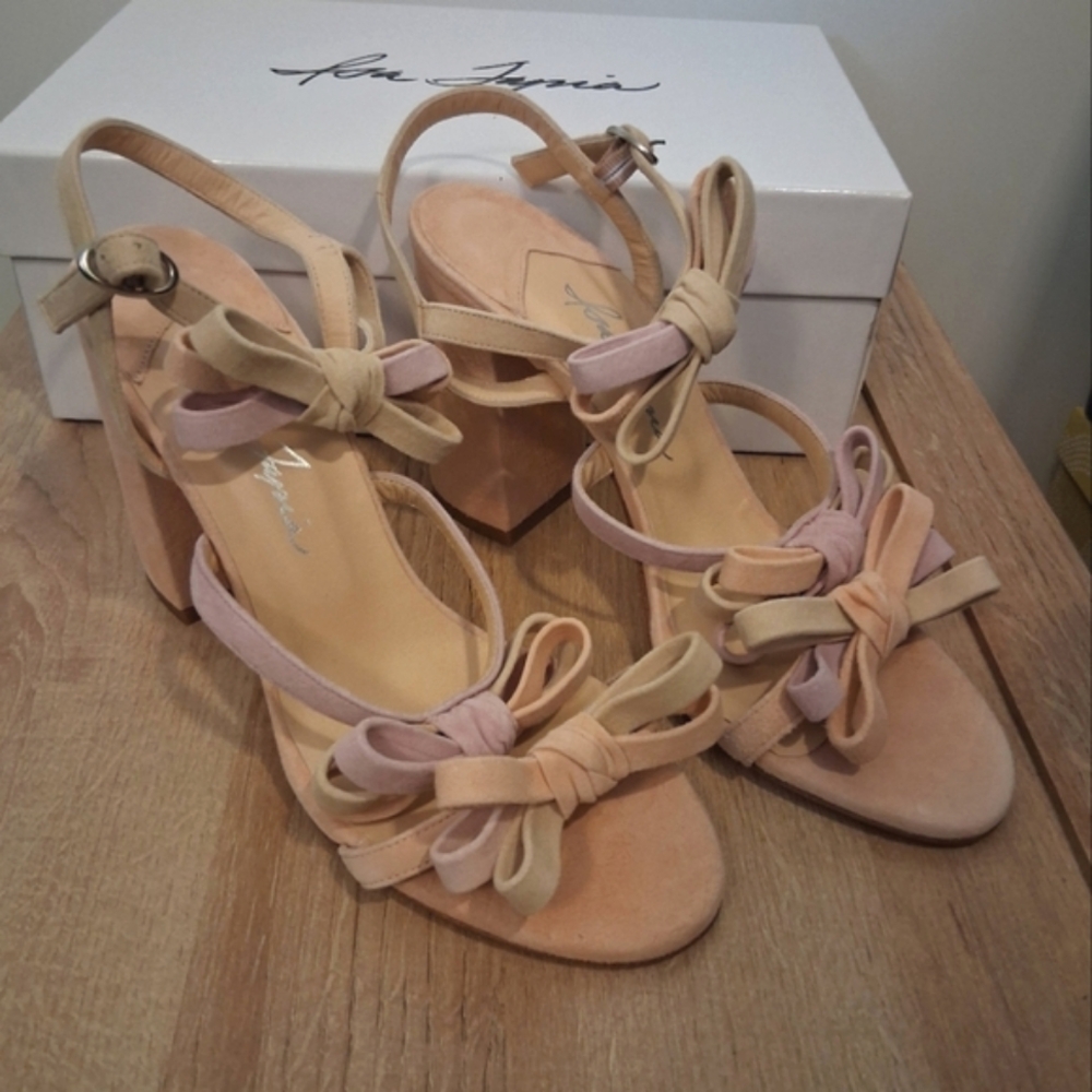 Isa Tapia Suede Pastel Bows Sandals Heels Eur Size 39 - Picture 1 of 6